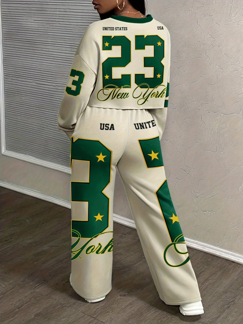 Women's Loose Long-Sleeve Sweatshirt And Long Pants.