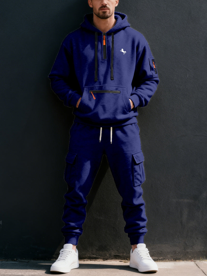 Men's Halloween Paris Letter Print Hoodie & Drawstring Cargo Jogger.