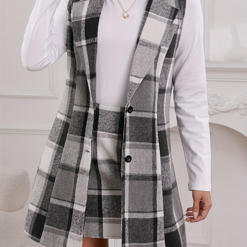 Women’s Book Core Qian Plaid Vest Dress Two-Piece Set.