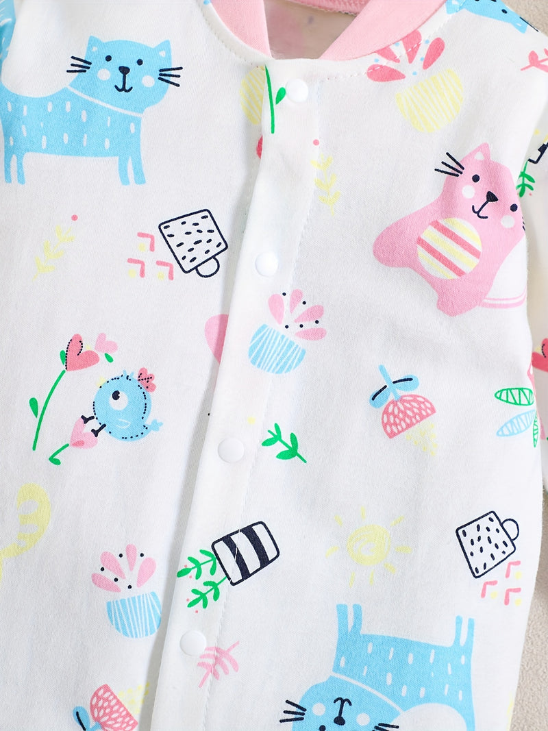 1pc Long Sleeve Knitted Bodysuit with Full Print.