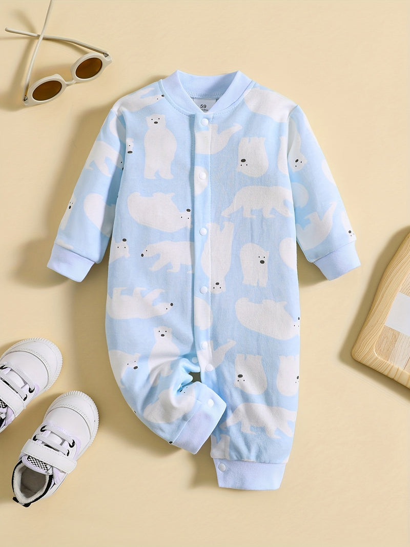 1pc Long Sleeve Knitted Bodysuit with Full Print.