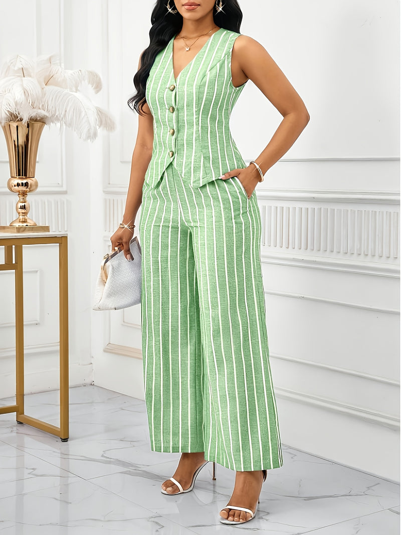 Women's Elegant Sleeveless Vest and Pants Set, Business Commuter Style.