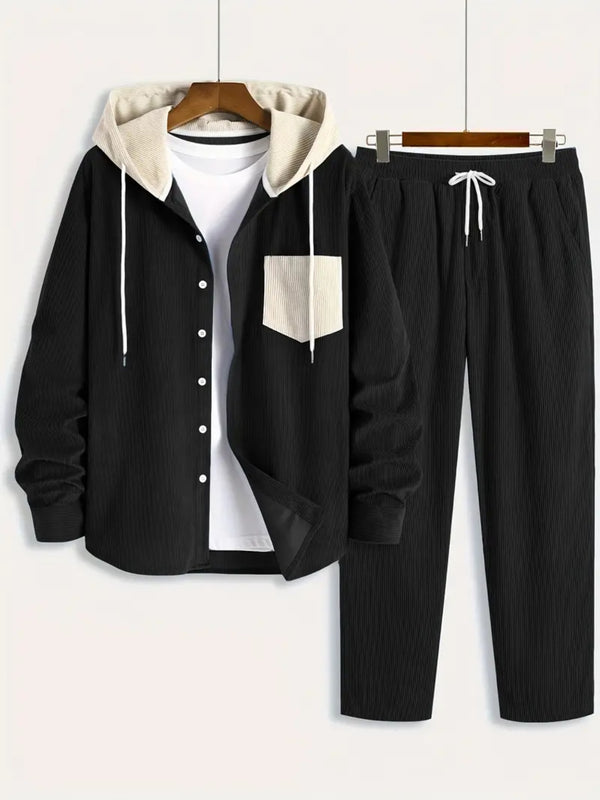 Men's Spring Autumn Winter Color Block Sweatshirt Jacket and Pants Two-Piece.