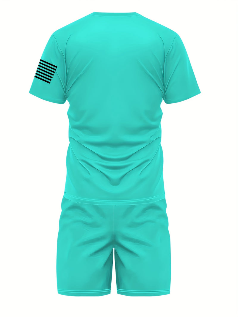 2pcs Men's Casual Fashion Set, Round Neck Short Sleeve T-Shirt.