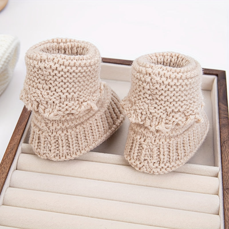 2Pairs/Pack 0-12m Baby Knit Socks Solid Crochet Walking Socks.