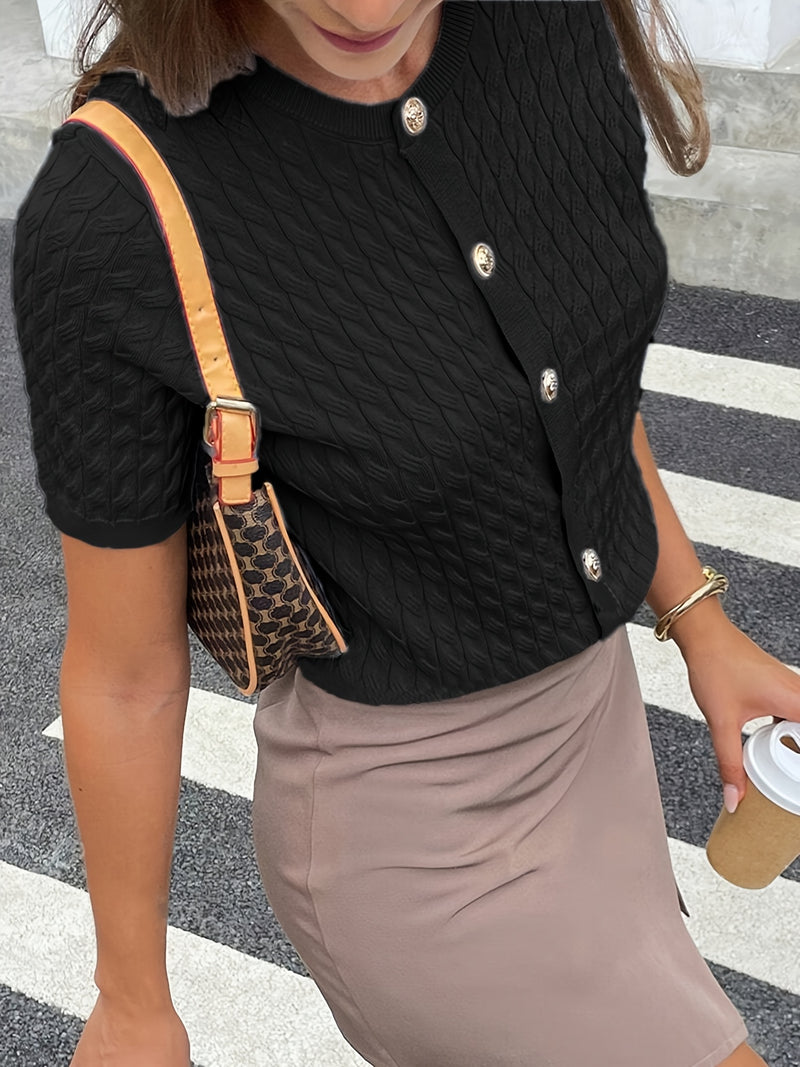 Women's Button-Front Solid Color Cable Blouse.