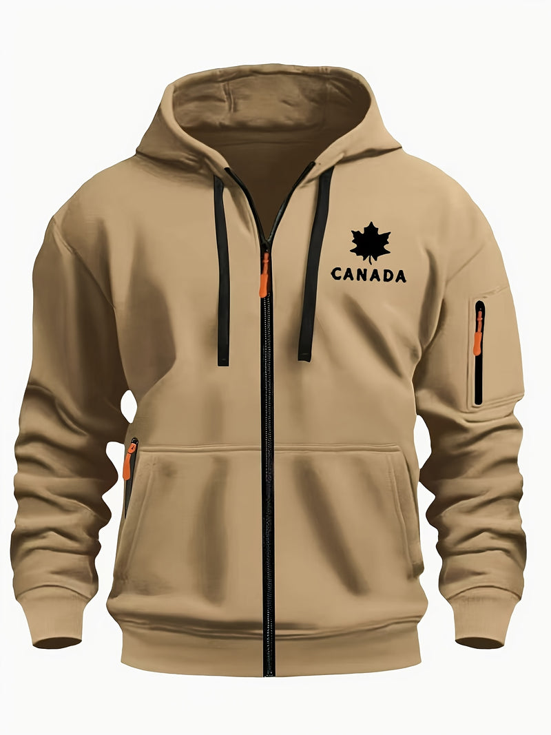 Men's Hoodie. Solid Color Long Sleeve Open Front Hooded Sweatshirt Jacket.