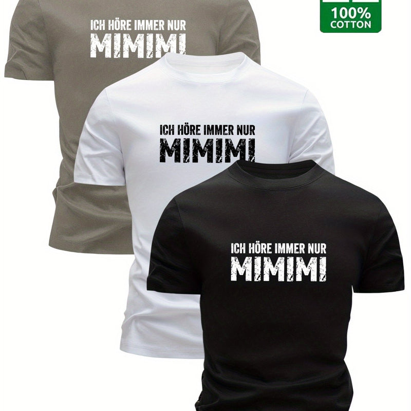 3pcs Men's Cotton T-Shirts - Black, White, Navy Blue, Casual Crew Neck.