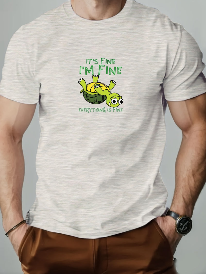 Men's "IT's FINE I'M FINE" Graphic Summer Casual Crew Neck.