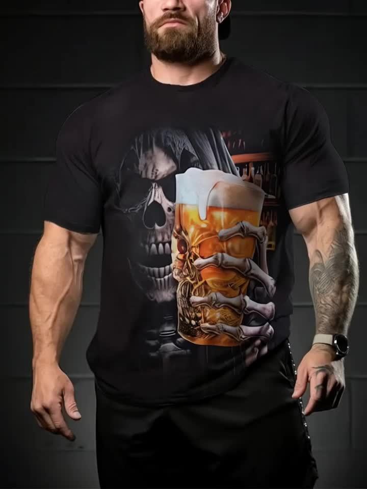 Blind Box Set of 5 Men's 3D Skull Halloween Print Random T-Shirts.