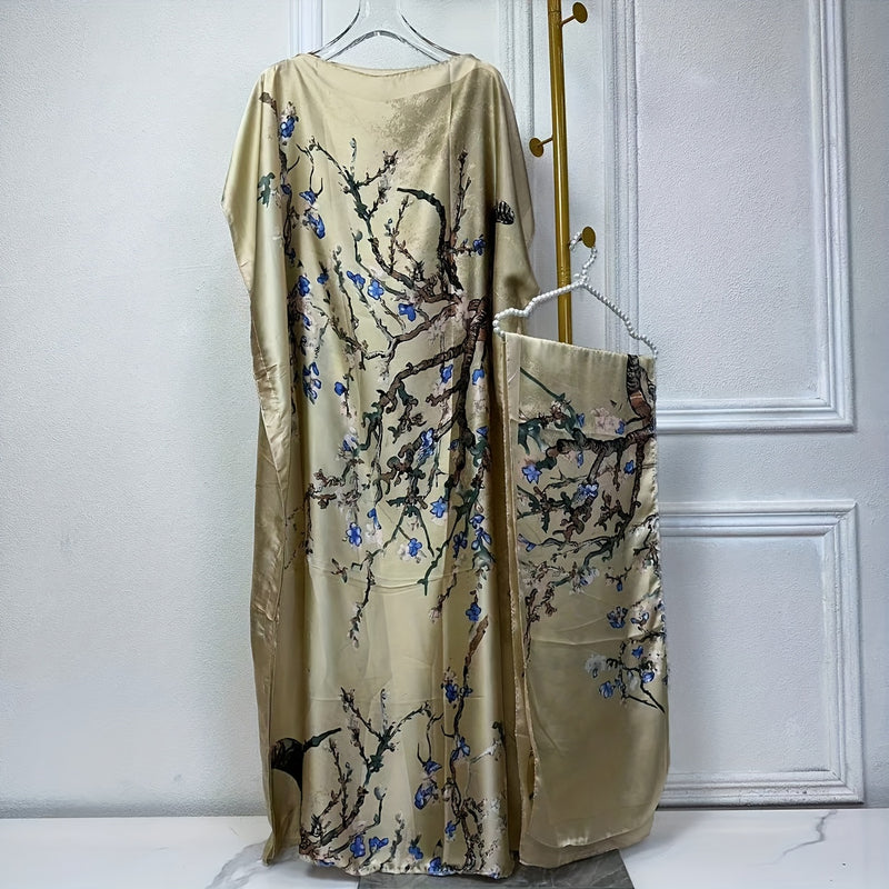 Women’s Tree Print Crew Neck Kaftan Dress.