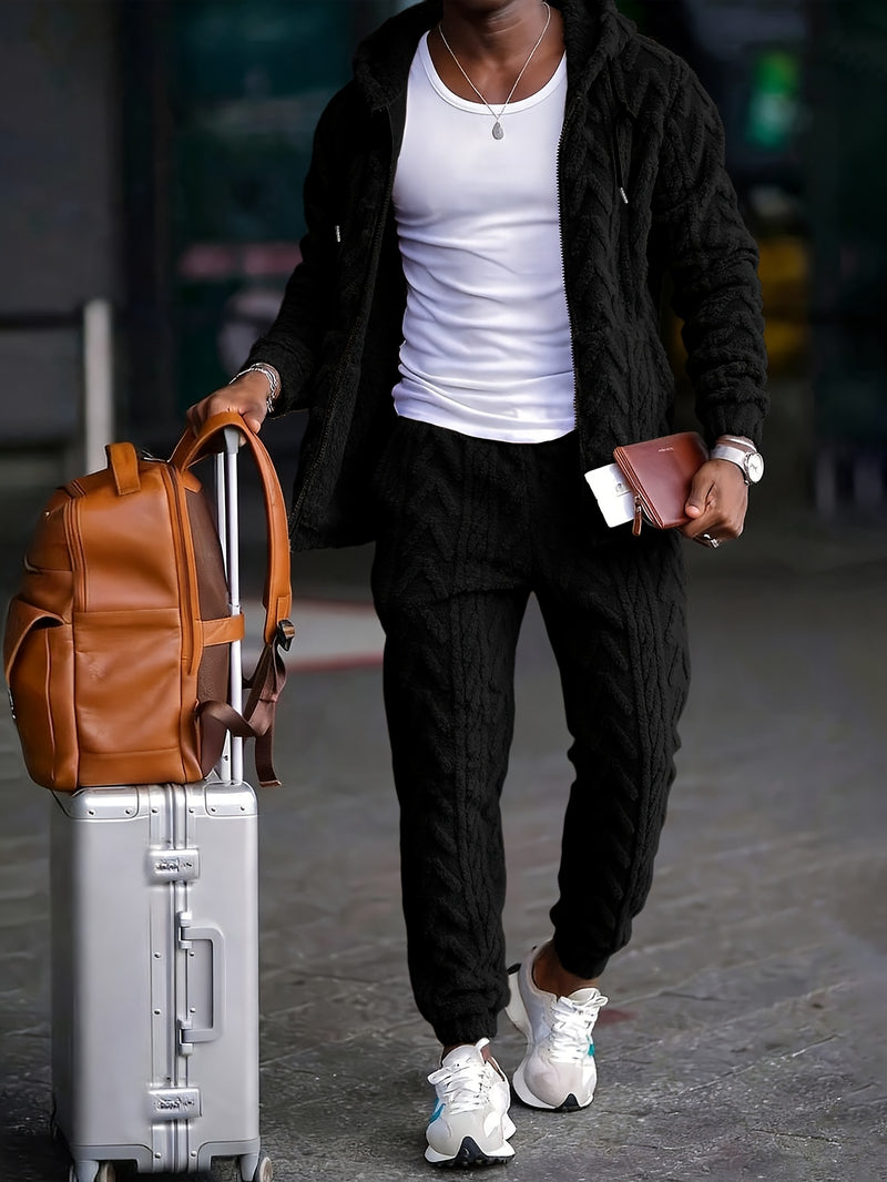 Men's Classic Sporty Casual Hooded Set, 2pcs Outfit with Long-Sleeve.