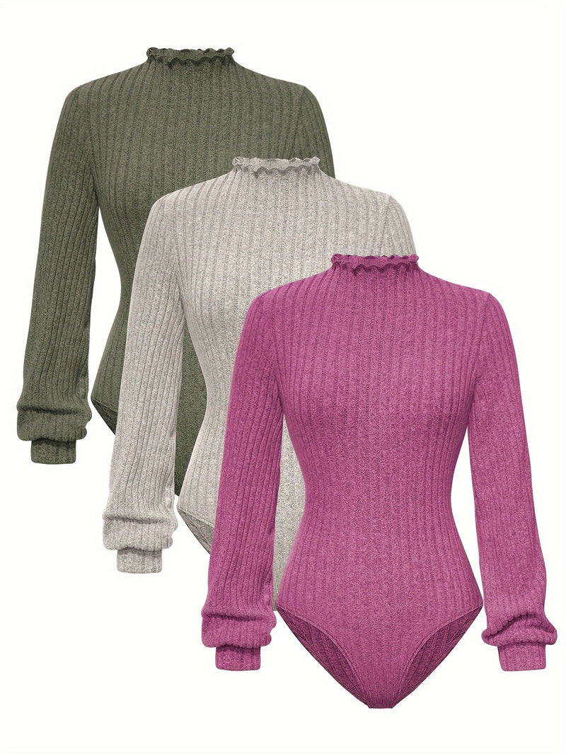3pcs Women's Slim-Fit Layering Long Sleeve T-Shirts.