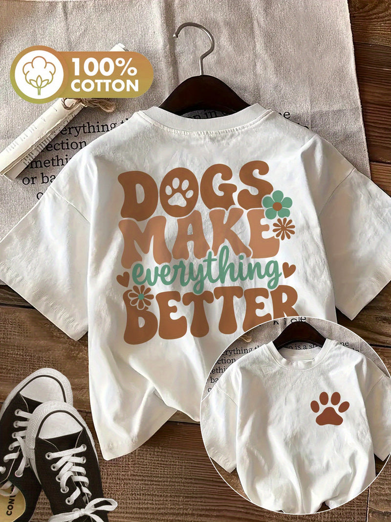 Women's Top Retro Style Paw Print Flower Dogs Make Loose Daily.