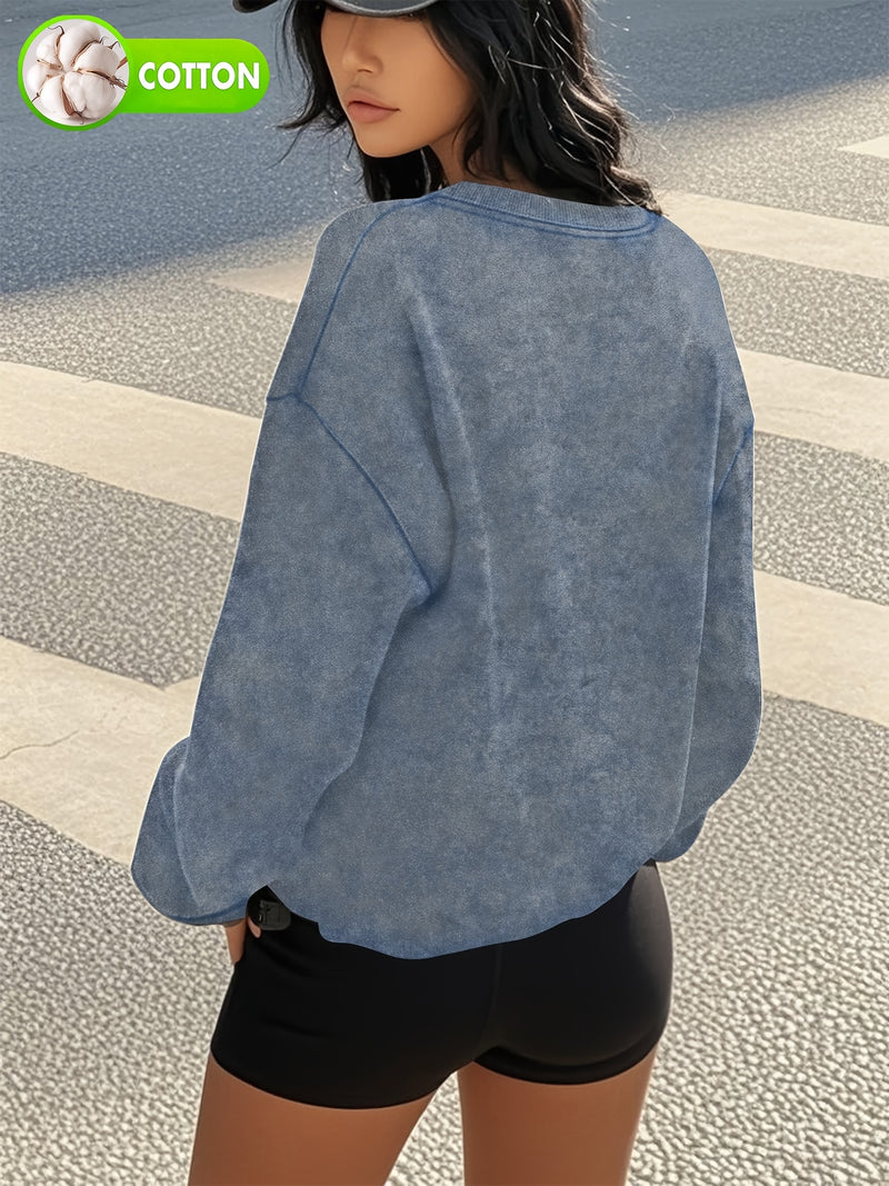 Women's Casual Retro Washed Round Neck Hoodie.