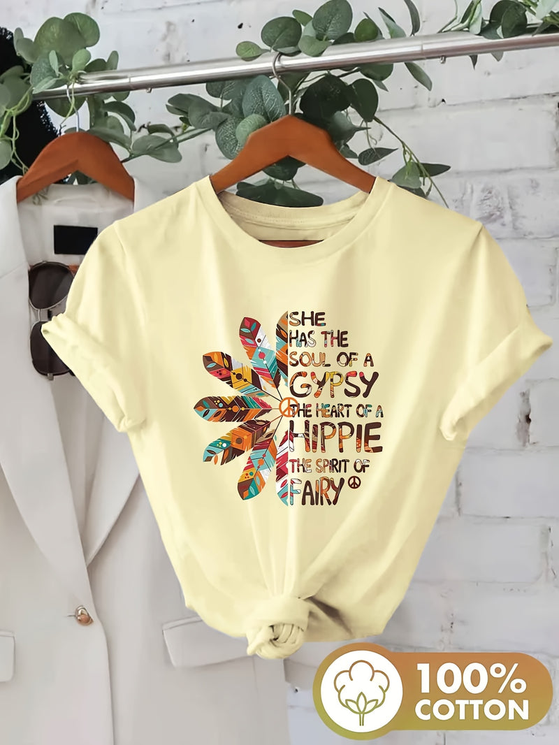 Women’s Printed Round Neck Short Sleeve T-Shirt.