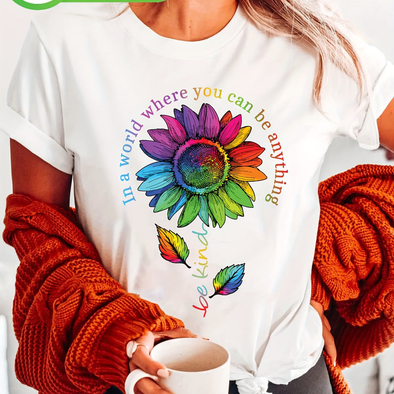 Women's Inspirational Rainbow Sunflower Graphic T-Shirt.