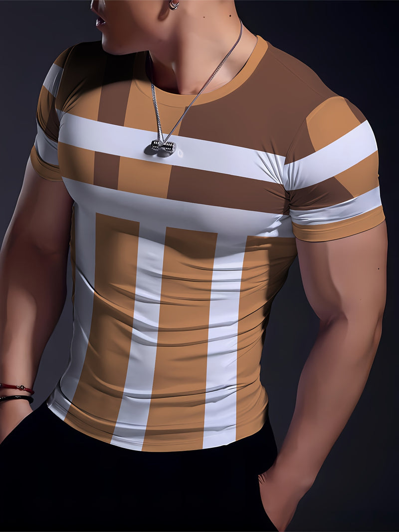 This Men'S Sports Fashion Short-Sleeve T-Shirt Has a Geometric Print.