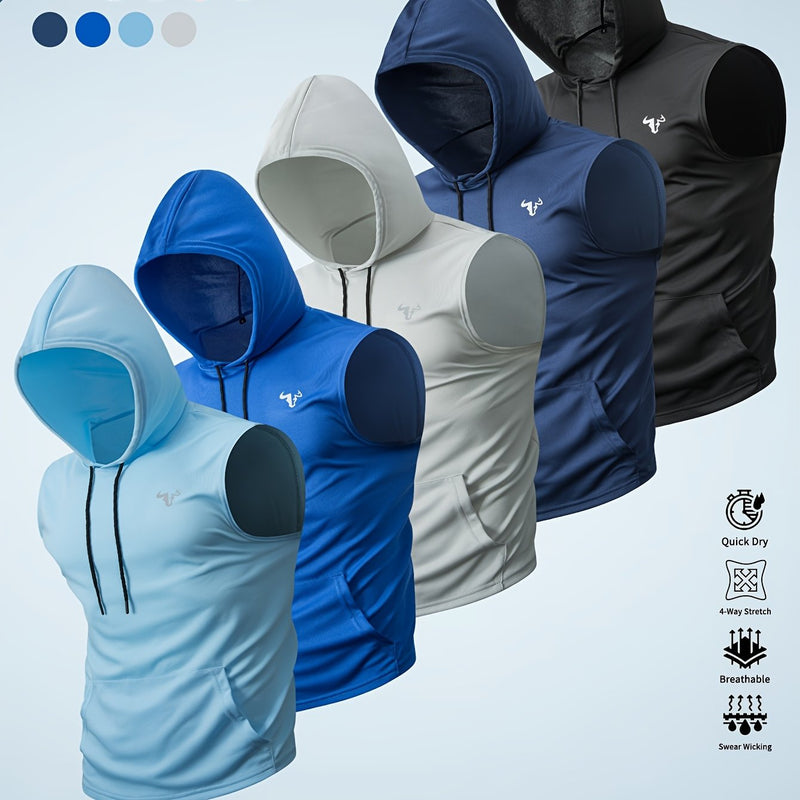 Five-Pack Summer Solid Color Men's Hooded Sweatshirts with Pockets.