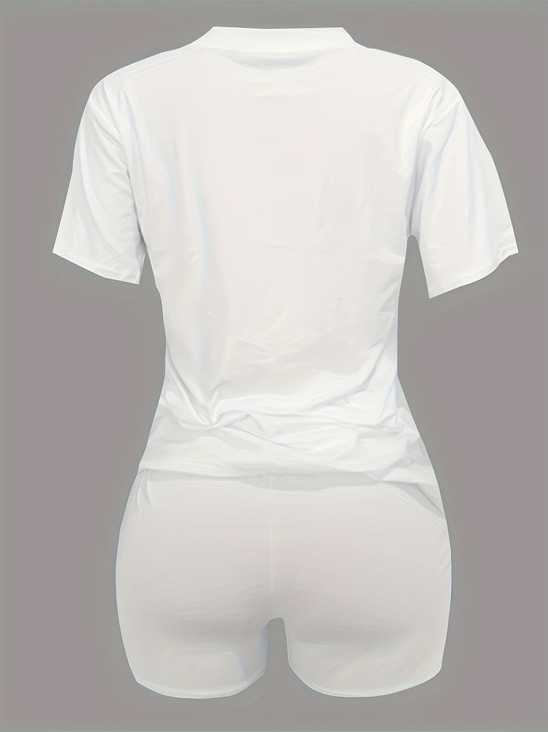 3pcs Women's Sportswear Including T-Shirts And Shorts, Two-Piece Outfits.