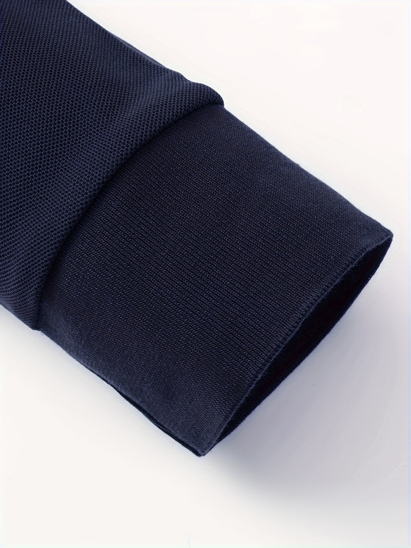 Men's Outdoor Golf and Equestrian Lapel Polo Shirt, Long Sleeve.