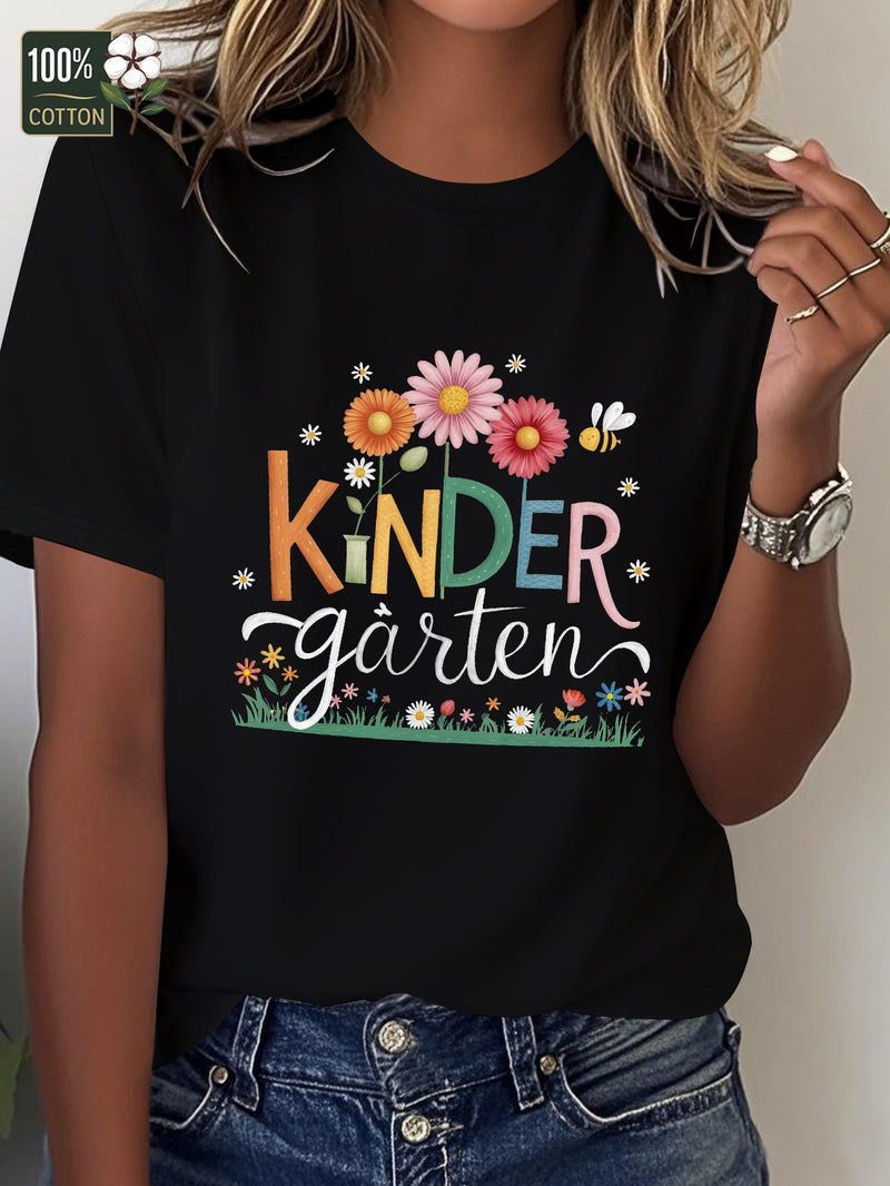 Kinder Garten With Playful Flowers Pure Women'S T-Shirt.