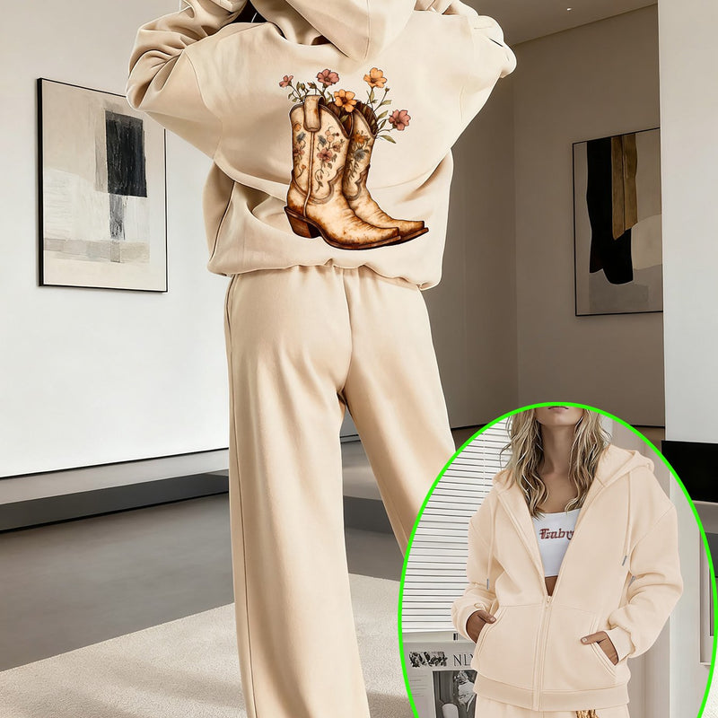 Women’s Graphic Print 2pcs Set, Hoodie & Pants.