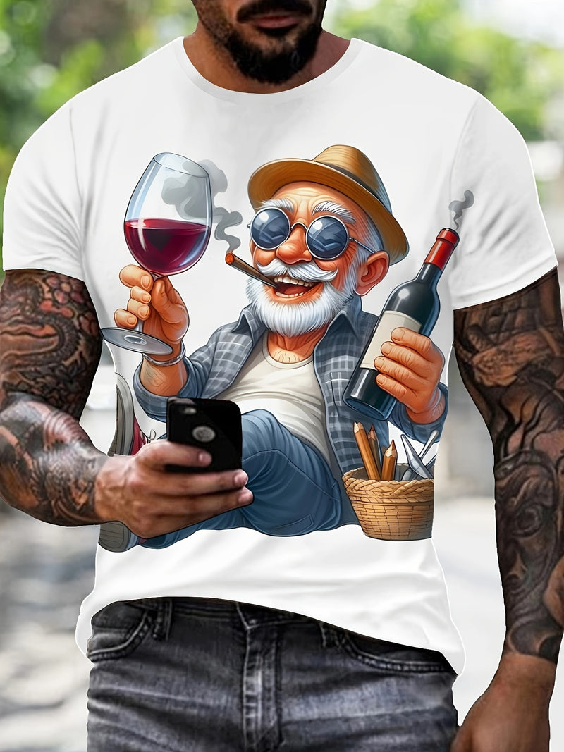 Men's Casual Summer Short-sleeve T-shirt, 3D Elegant Elderly Print.