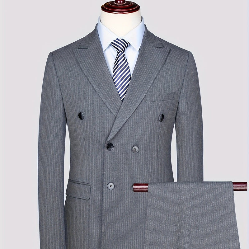 Men's Double-Breasted Suit Set, Casual Formal Wear.