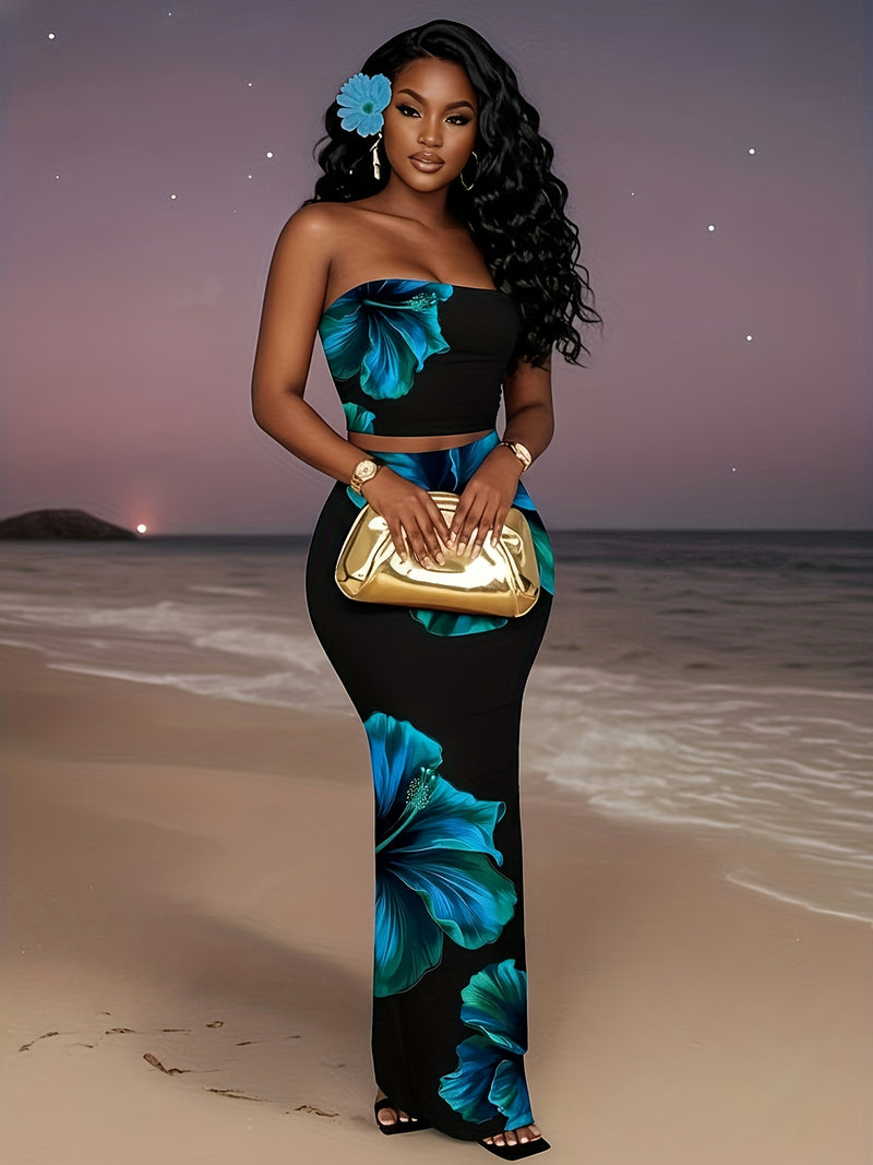 Women's Black Strapless Two Piece Set.