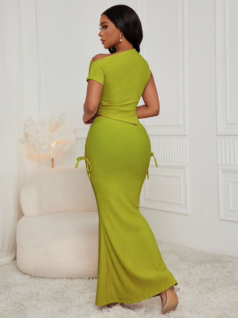 Women's Solid Color Pleated Fish Tail Skirt Set for Export.