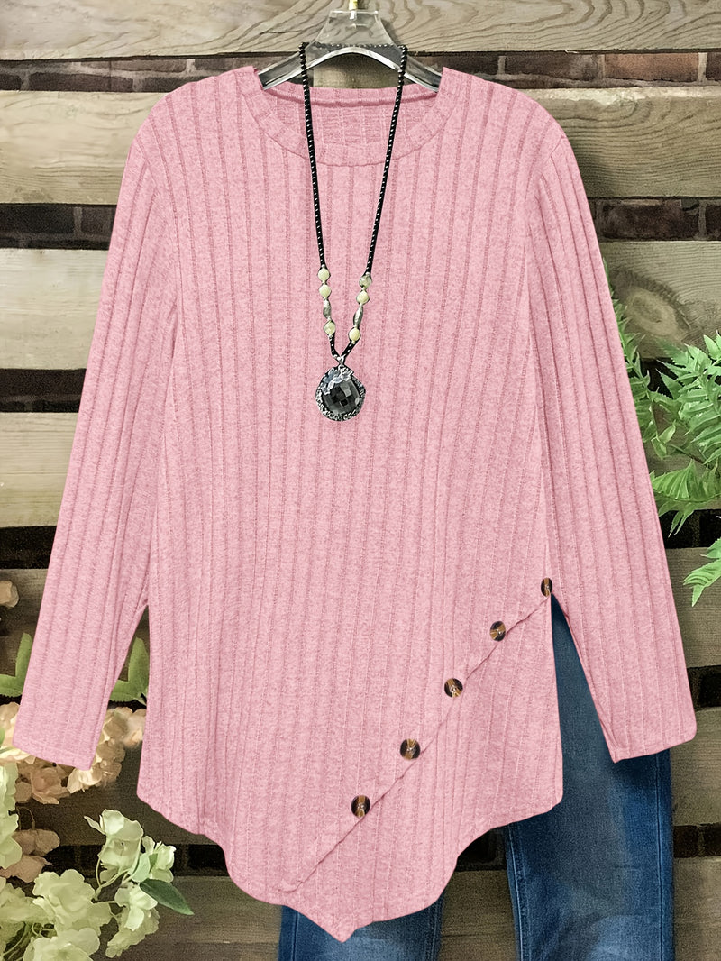 Women's Plus Size Lightweight Ribbed Long Sleeve T-Shirt.