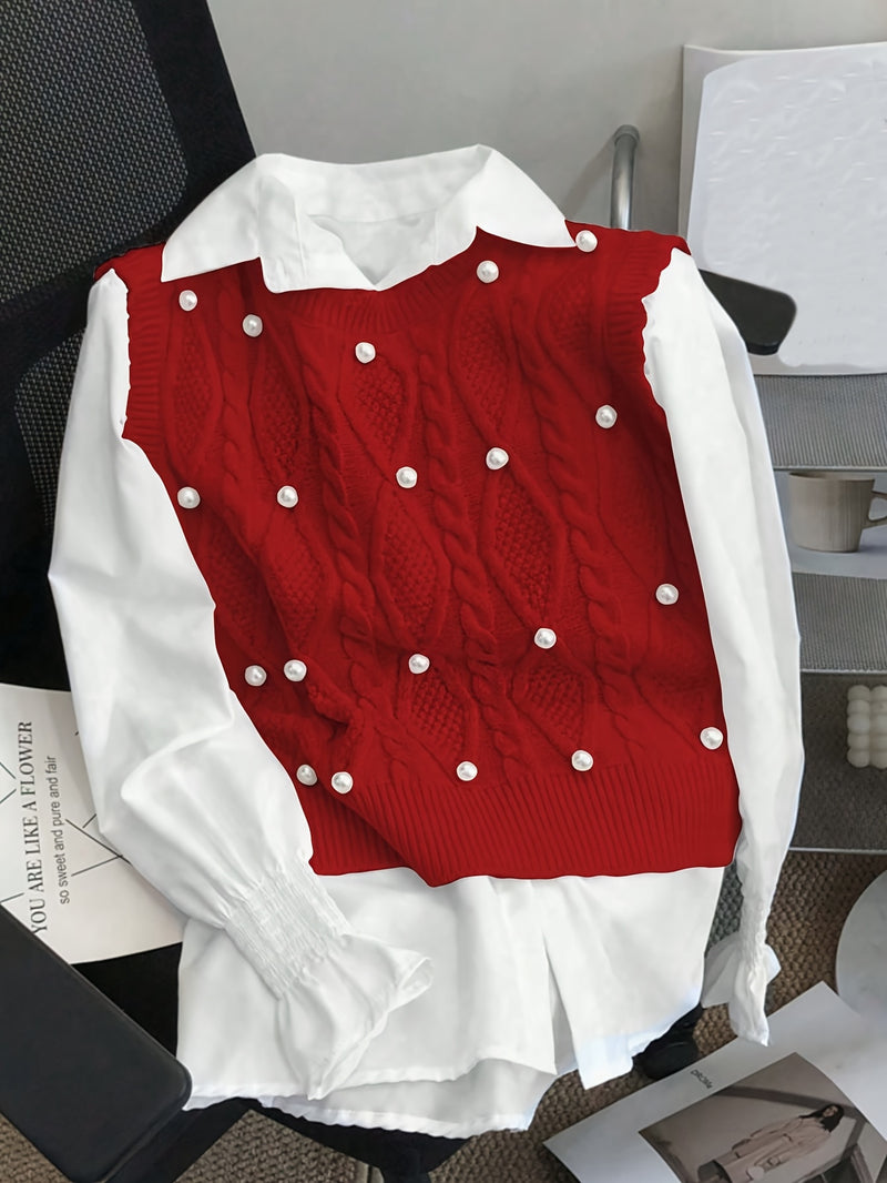 Spring/Summer New Women's Fashion Elegant Pullover Pearl Vest.