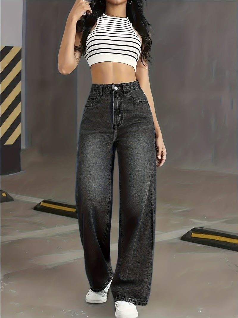 Women’s Wash Straight Leg Pants - Washed Mid-Stretch Jeans.