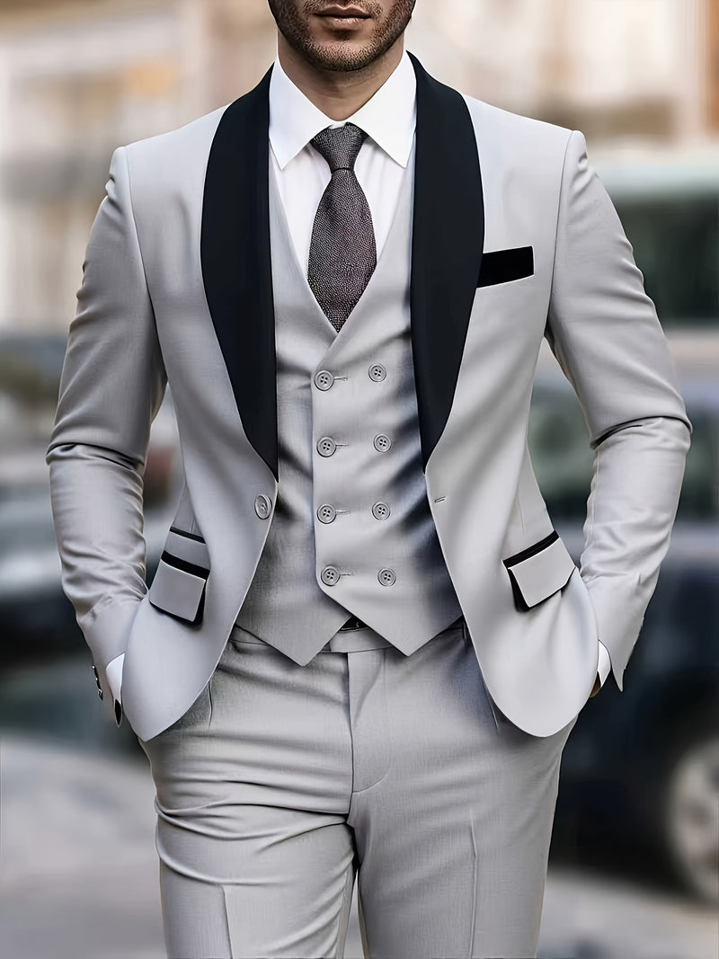 A Men's Three-Piece Suit Consisting of a Blazer, Vest, And Trousers.