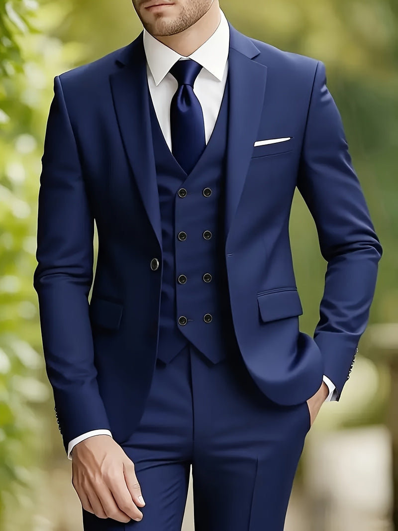 Men's 3pcs Suit Set, Including a Blazer, Vest, And Trousers.