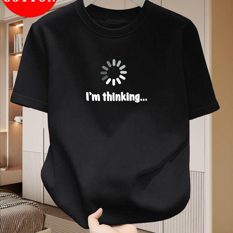 Men's Cotton Slim Fit T-Shirt with "I'm Thinking" Graphic Print.
