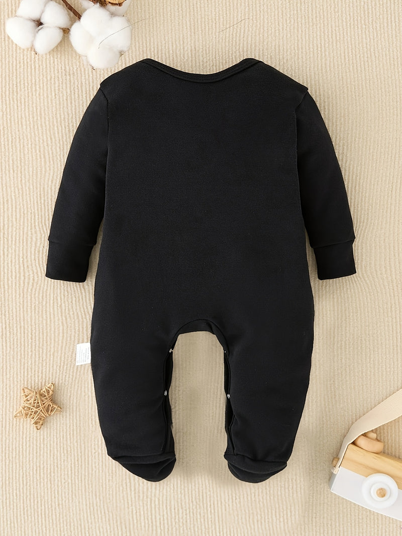 Hay I'M New Here Cartoon Pattern Print New Baby Footed Romper Four Seasons.