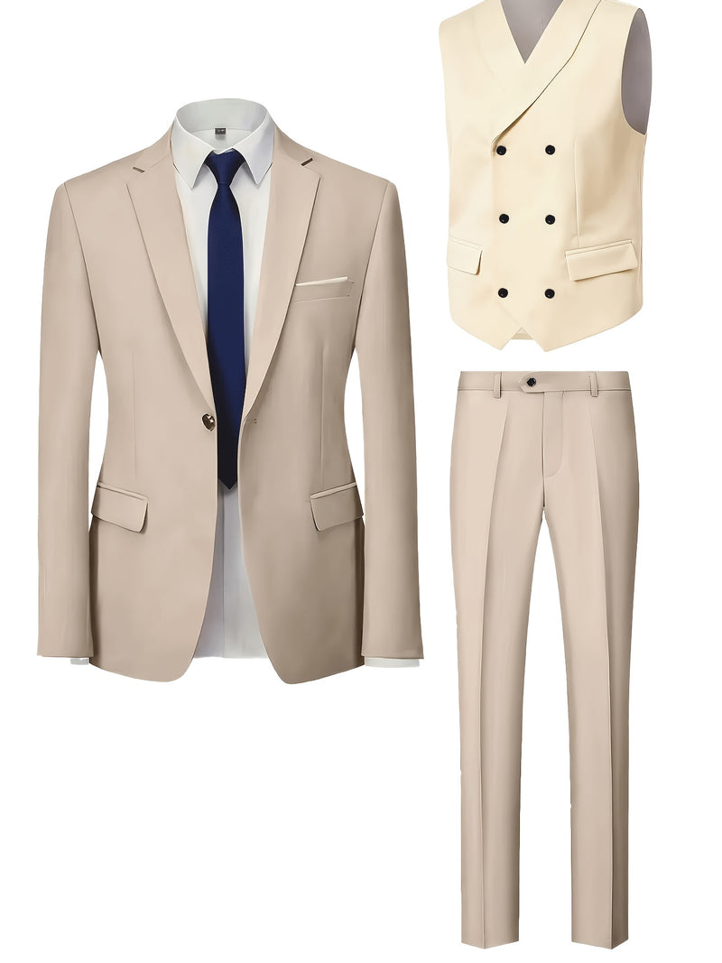 Men's 3pcs Suit Set: Jacket + Vest + Pants, Business Casual.