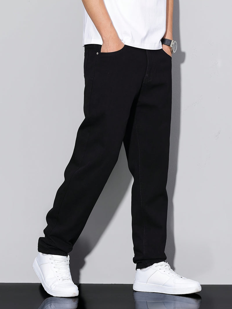 Men's Straight-Leg Casual Jeans, Stretchable Elastic Denim Trousers.