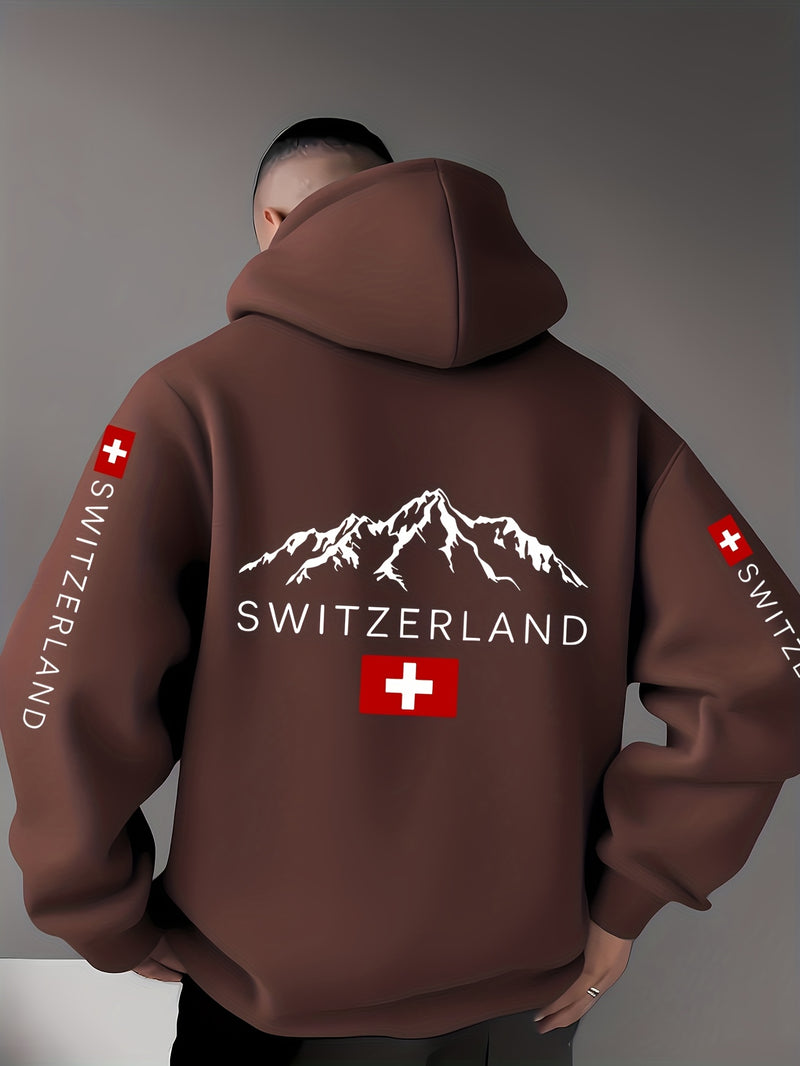 Men'S & Women'S Swiss Flag & Matterhorn Mountain Graphic Hooded Sweatshirt.