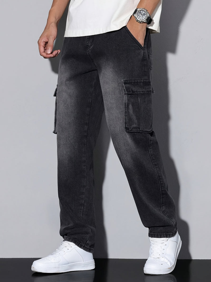 Classic Black And Gray Men's Stretchy Jeans.