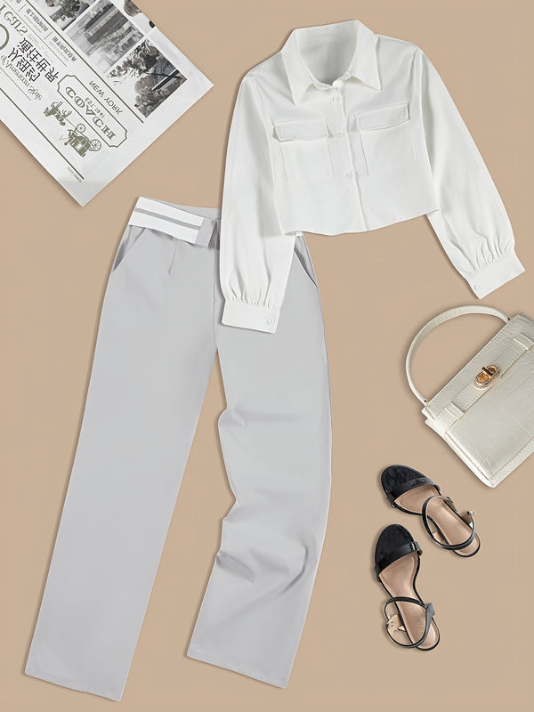 Women's Elegant and Stylish Casual Commuter Color-Matching Outfit Set.