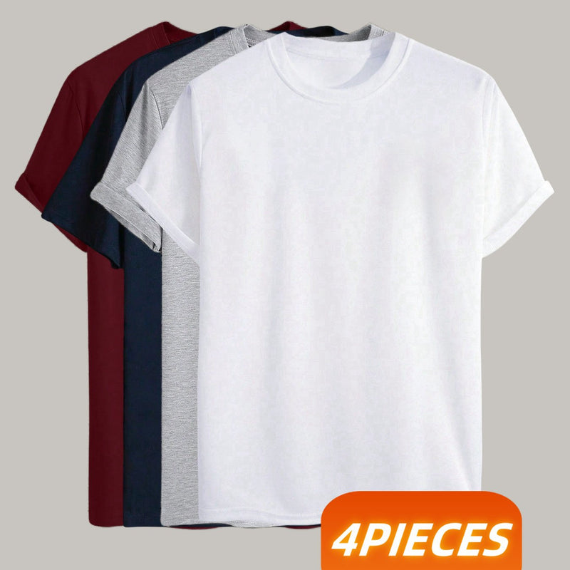 4 pcs  Men's Trendy Solid Color T-Shirts.