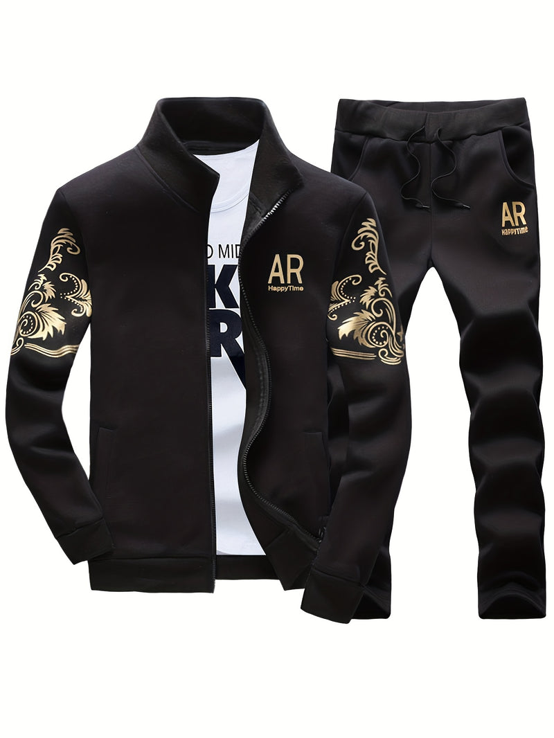 2pcs Men's Sportswear Set, Casual Athletic Outfit with Embroidered Design.