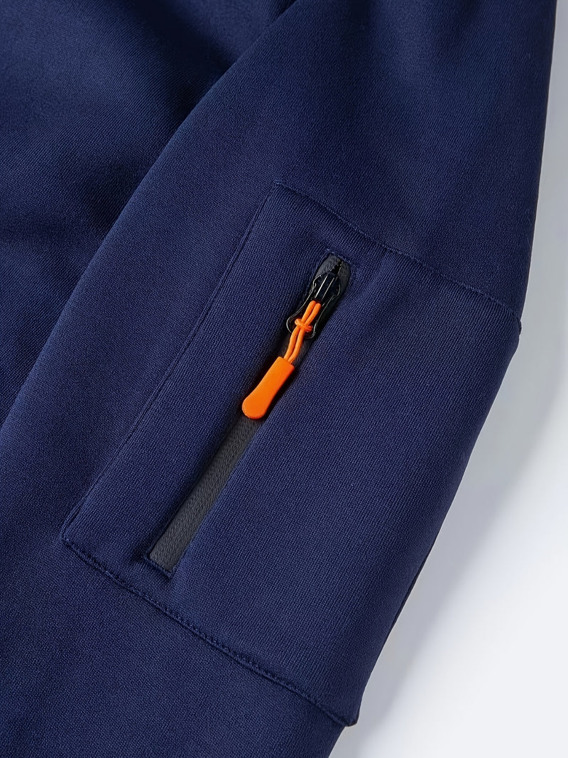 Men's Hoodie. Solid Color Long Sleeve Open Front Hooded Sweatshirt Jacket.