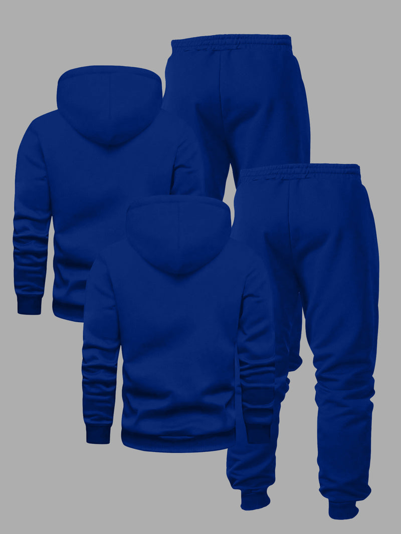 Men's Fashion Slogan Hoodie Four-Piece Set with Drawstring Elastic.