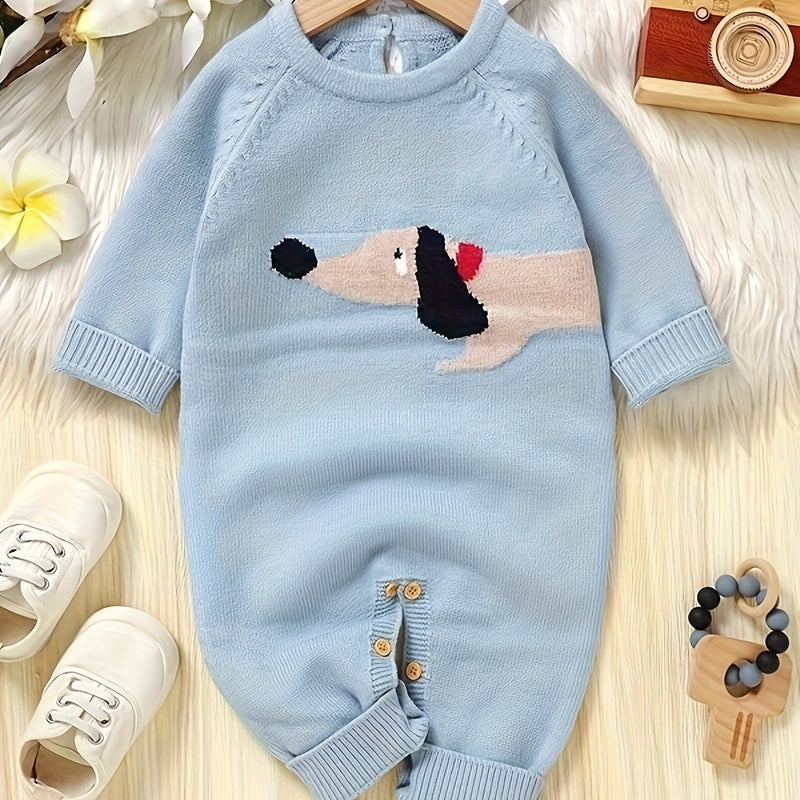 INS Boys Bodysuit with Cute Puppy Jacquard Pattern.