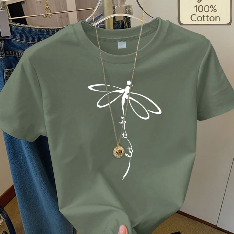 Women's Casual Home Printed Round Neck Pure Short Sleeve.