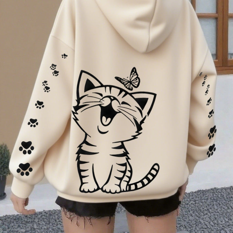 Women’s Kitten Butterfly Cat Paw Print Hoodie.